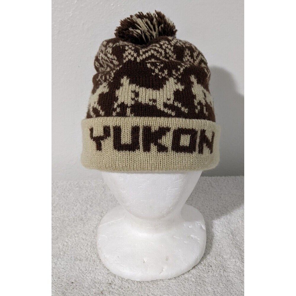 Yukon Ski Beanie Hat Reindeer Deer w/ Pom Pom Adult OSFA Brown Tan